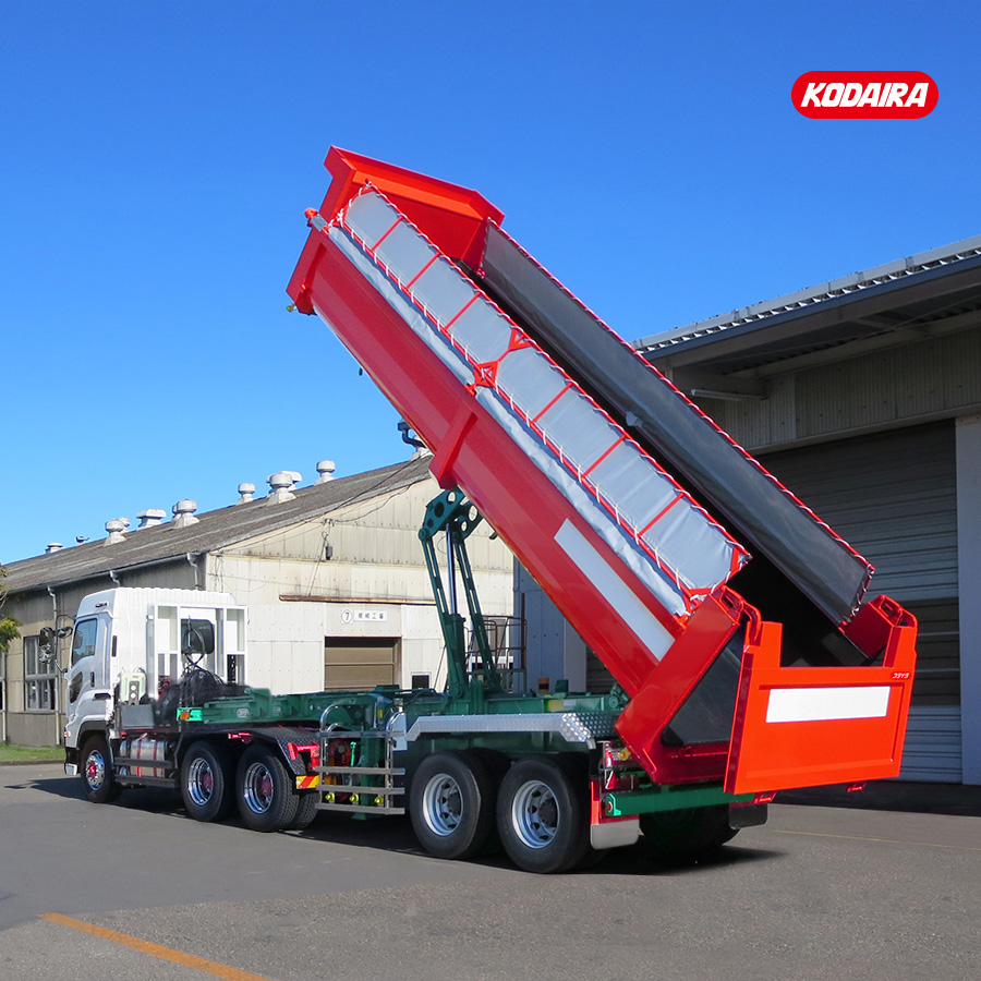 小平産業株式会社：ダンプトレーラーシリーズ｜コダイラ型 バーチカルダンプトレーラー 土砂運搬用 2軸 車輌総重量33トン車 (SPタイプ)